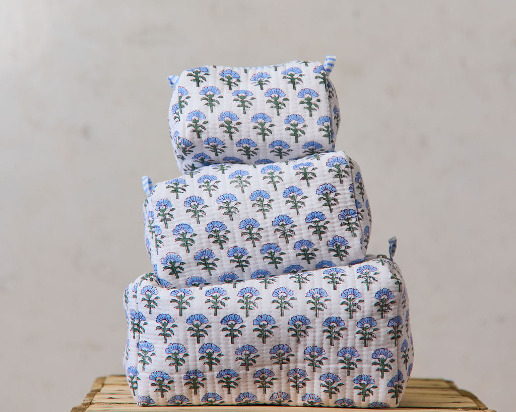 Spring 26 Quilted Bag Organisers (Set of 3) — Floral Mix Blue Frill