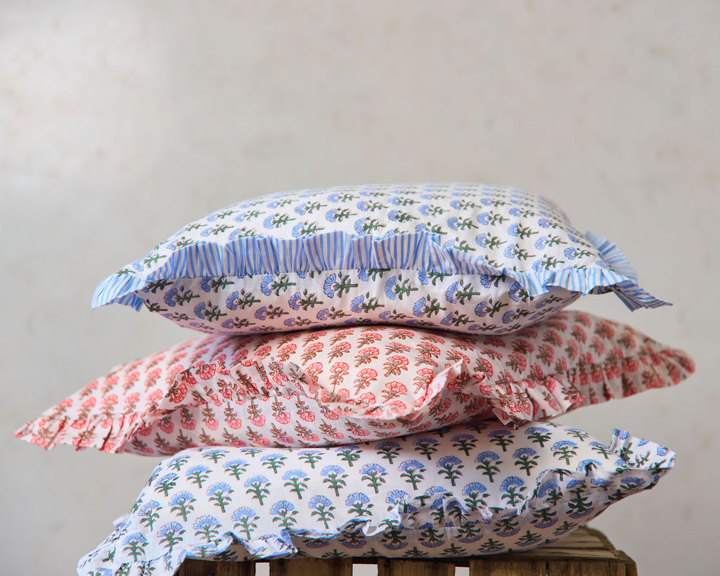 Spring 26 Cushion — Floral Pale Blue Frill