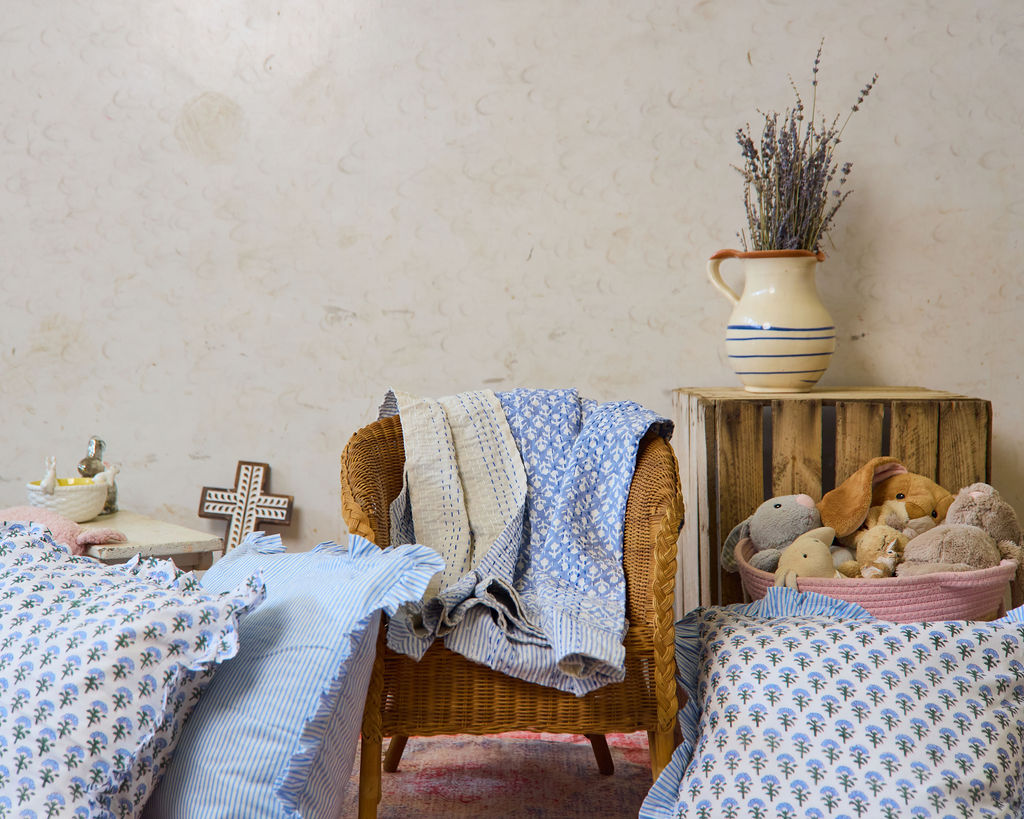 Handcrafted Kantha Throw — Blues