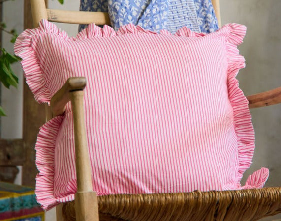 Spring 26 Cushion — Strip Pink Frill
