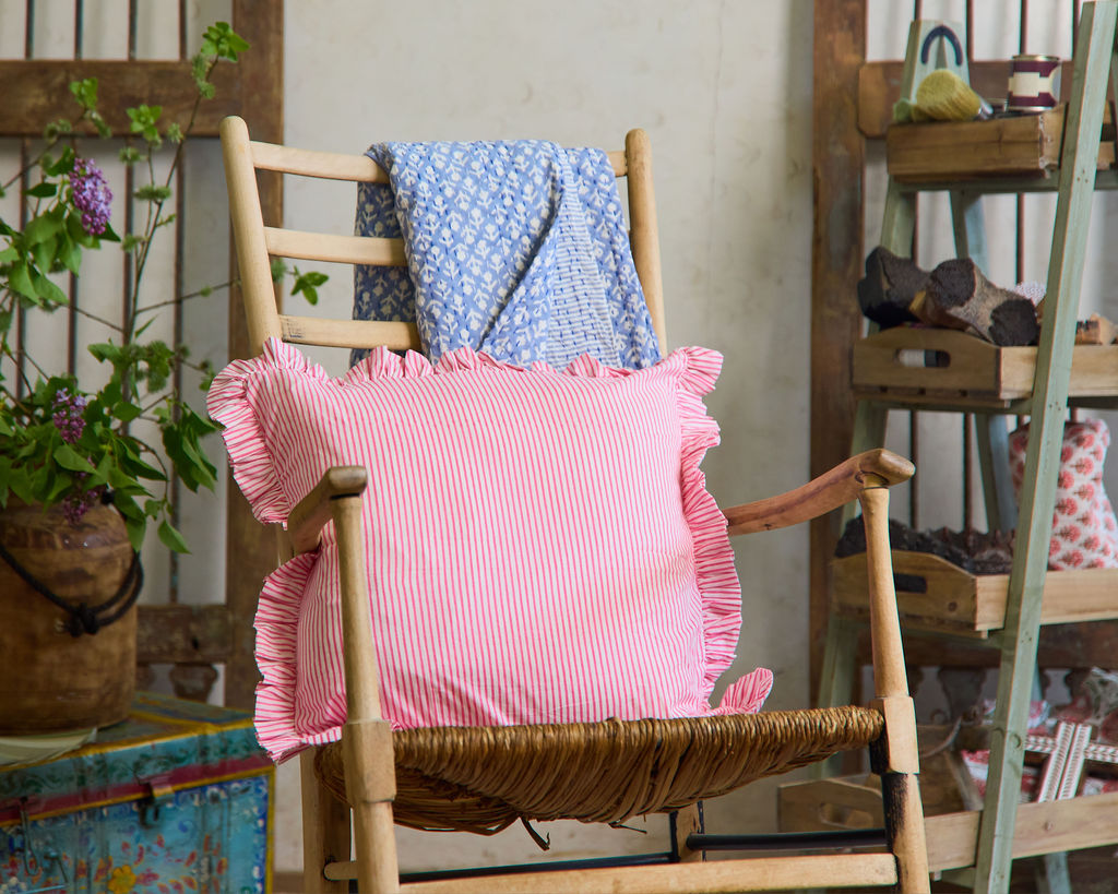 Spring 26 Cushion — Strip Pink Frill